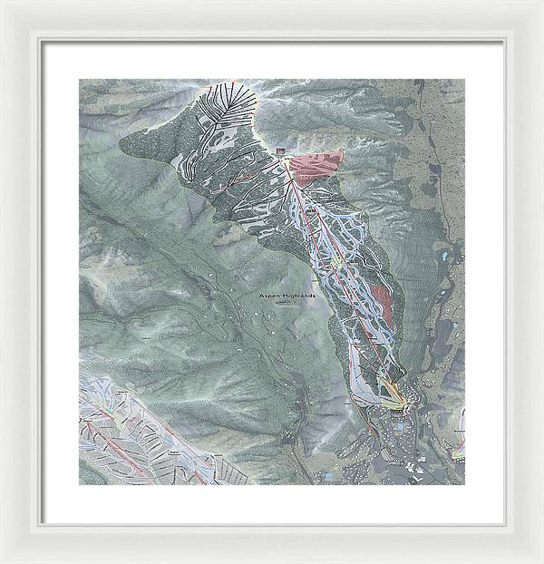 Aspen Highlands Ski Trail Map - Framed Print - Powderaddicts