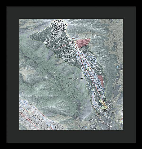 Aspen Highlands Ski Trail Map - Framed Print - Powderaddicts