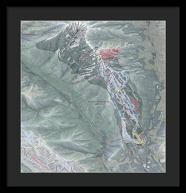 Aspen Highlands Ski Trail Map - Framed Print - Powderaddicts