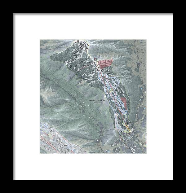 Aspen Highlands Ski Trail Map - Framed Print - Powderaddicts