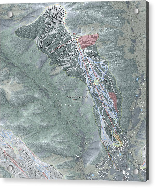Aspen Highlands Ski Trail Map - Acrylic Print - Powderaddicts
