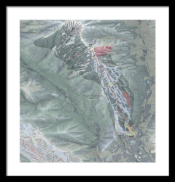 Aspen Highlands Ski Trail Map - Framed Print - Powderaddicts