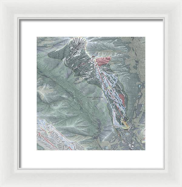 Aspen Highlands Ski Trail Map - Framed Print - Powderaddicts
