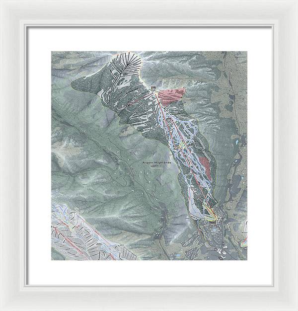 Aspen Highlands Ski Trail Map - Framed Print - Powderaddicts
