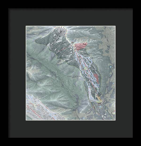 Aspen Highlands Ski Trail Map - Framed Print - Powderaddicts