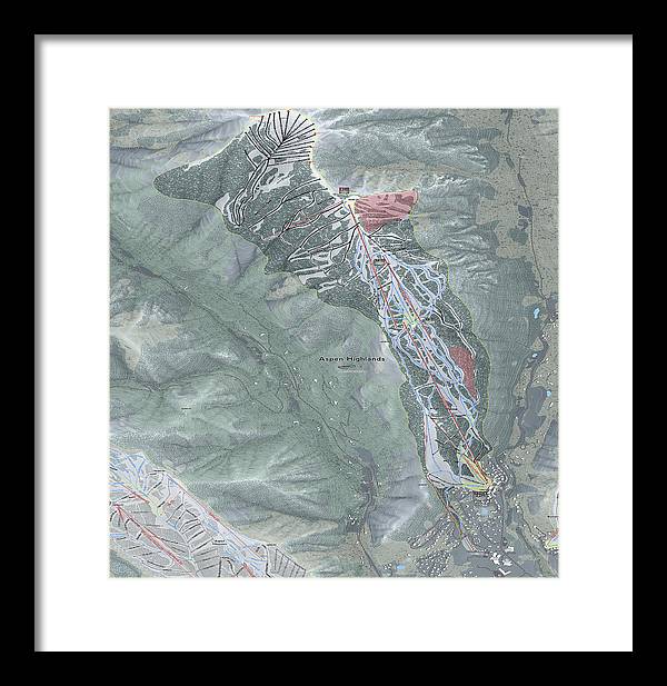 Aspen Highlands Ski Trail Map - Framed Print - Powderaddicts