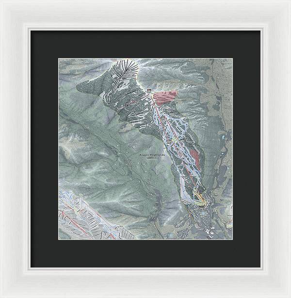 Aspen Highlands Ski Trail Map - Framed Print - Powderaddicts