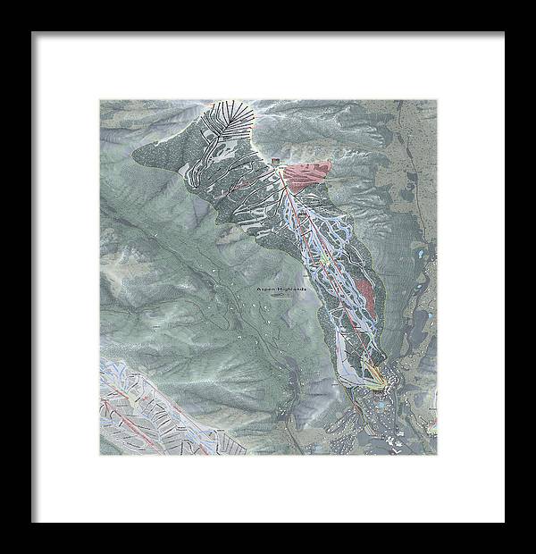 Aspen Highlands Ski Trail Map - Framed Print - Powderaddicts