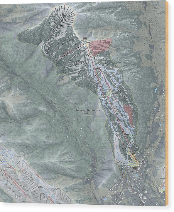 Aspen Highlands Ski Trail Map - Wood Print - Powderaddicts