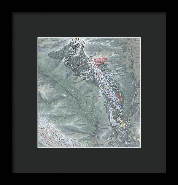 Aspen Highlands Ski Trail Map - Framed Print - Powderaddicts