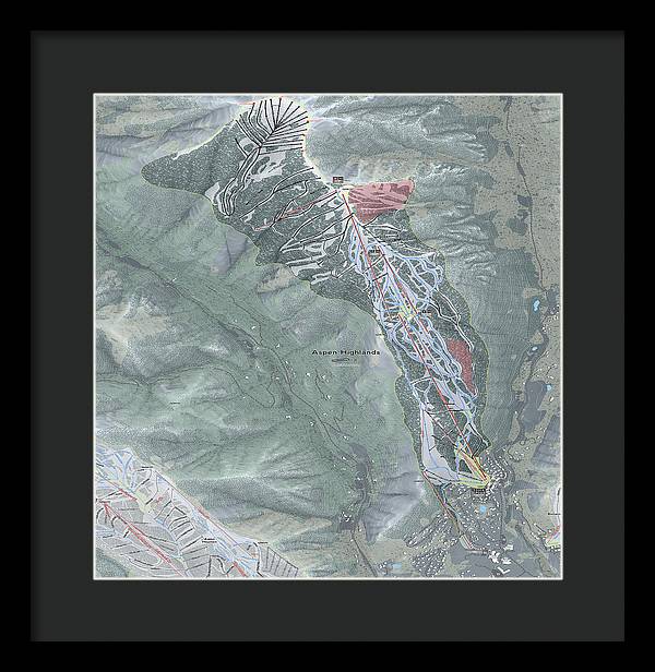 Aspen Highlands Ski Trail Map - Framed Print - Powderaddicts