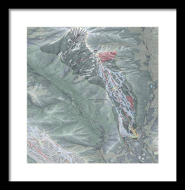 Aspen Highlands Ski Trail Map - Framed Print - Powderaddicts