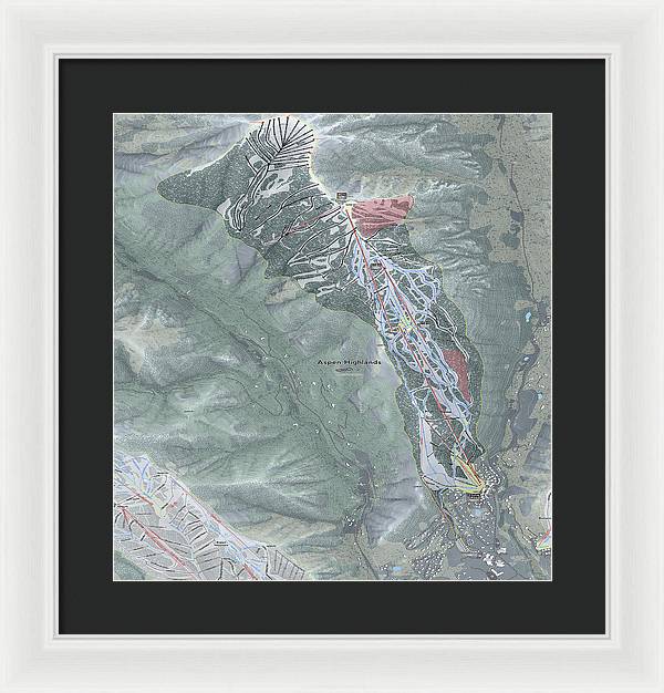 Aspen Highlands Ski Trail Map - Framed Print - Powderaddicts