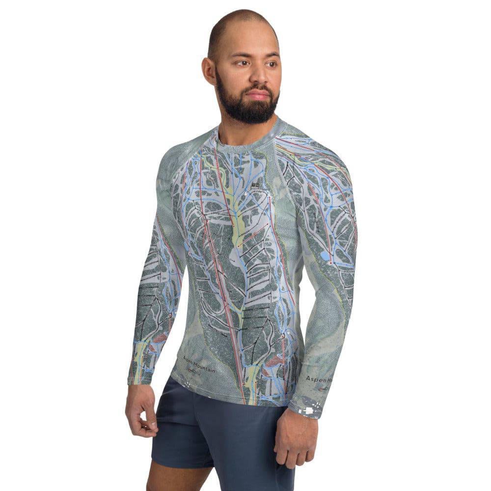 Aspen Mountain, Colorado Ski Trail Map Men's Base Layer Top - Powderaddicts