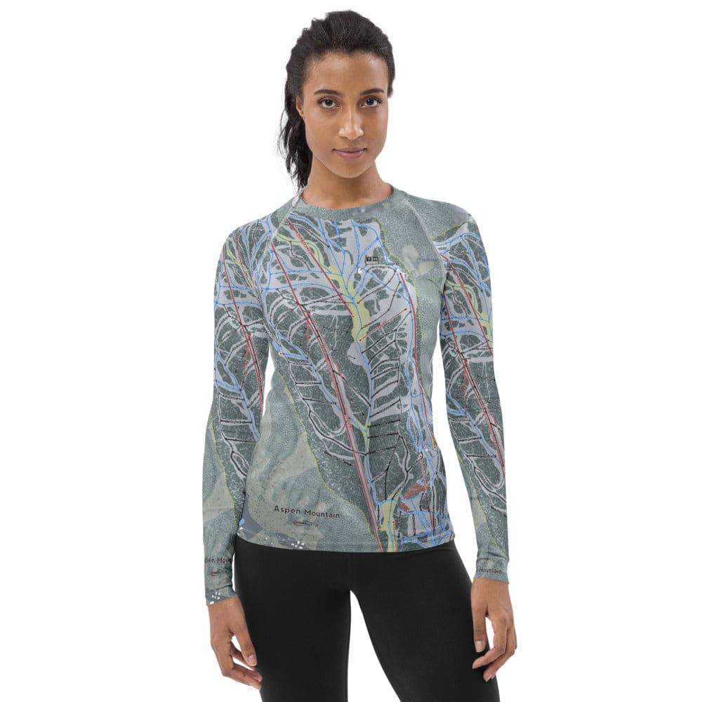 Aspen Mountain, Colorado Ski Trail Map Women's Base Layer Top - Powderaddicts