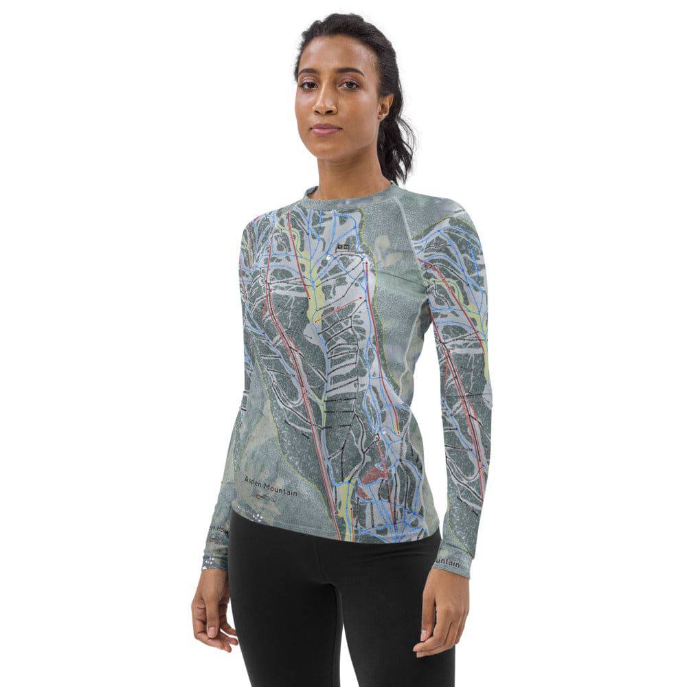 Aspen Mountain, Colorado Ski Trail Map Women's Base Layer Top - Powderaddicts
