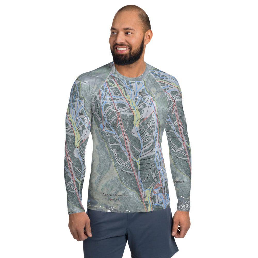 Aspen Mtn, Colorado Ski Trail Map Men's Base Layer Top - Powderaddicts