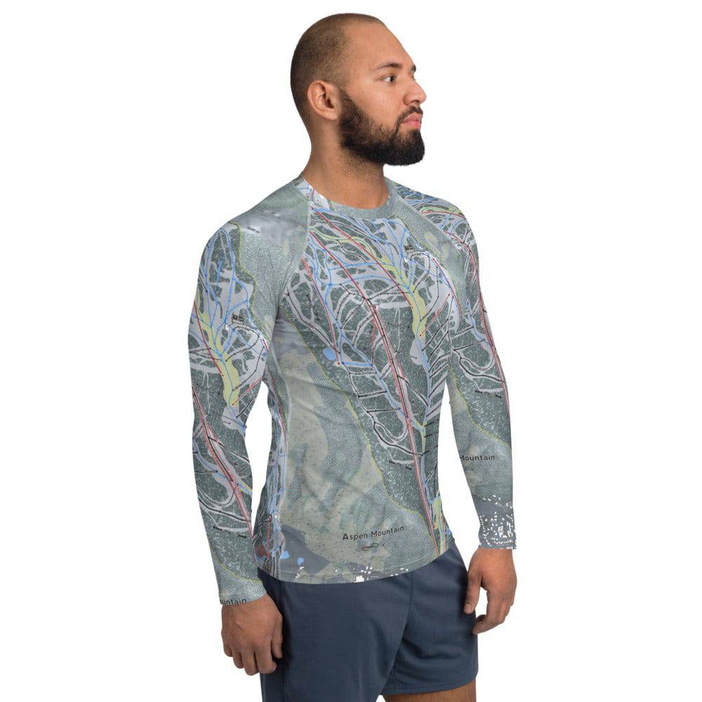 Aspen Mtn, Colorado Ski Trail Map Men's Base Layer Top - Powderaddicts