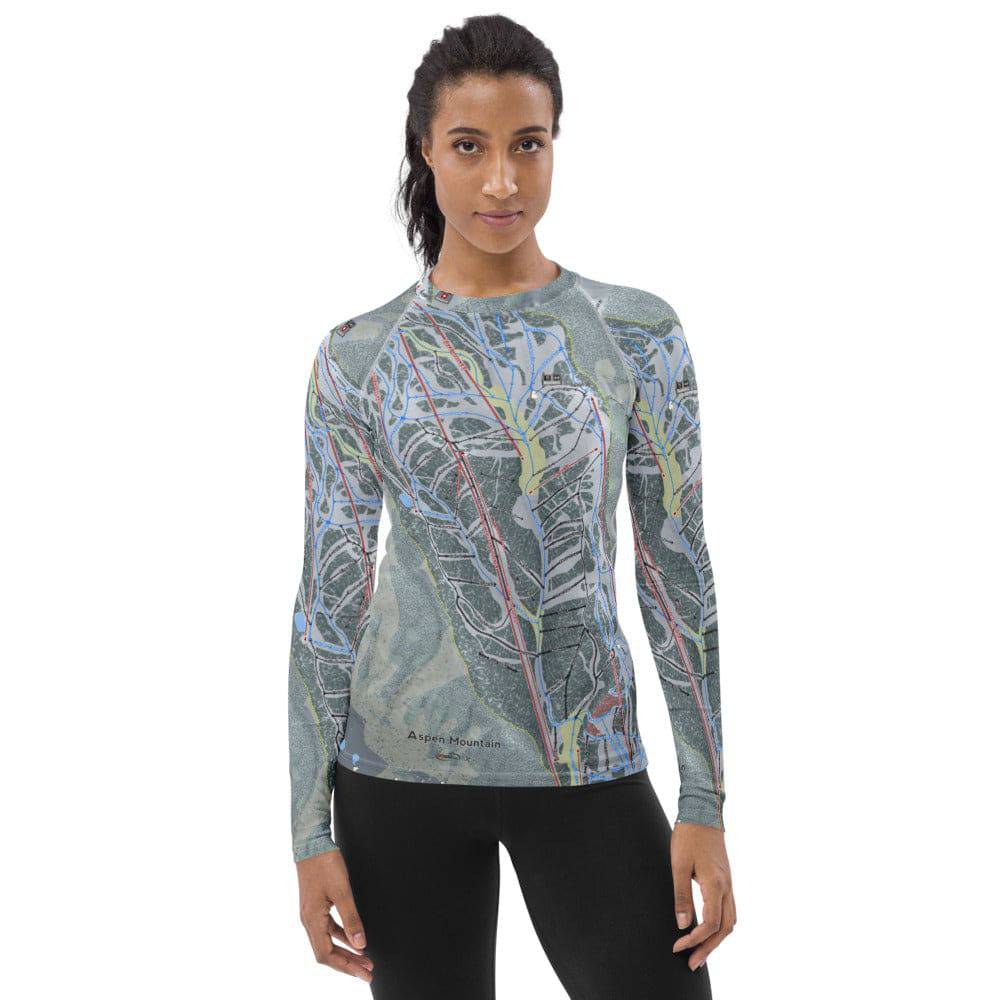 Aspen Mtn, Colorado Ski Trail Map Women's Base Layer Top - Powderaddicts