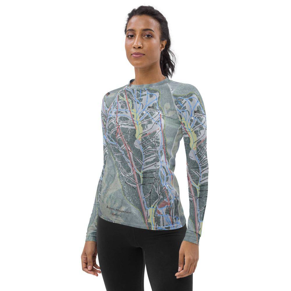 Aspen Mtn, Colorado Ski Trail Map Women's Base Layer Top - Powderaddicts