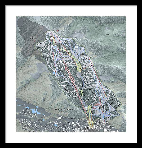 Aspen Mtn Ski Trail Map - Framed Print - Powderaddicts