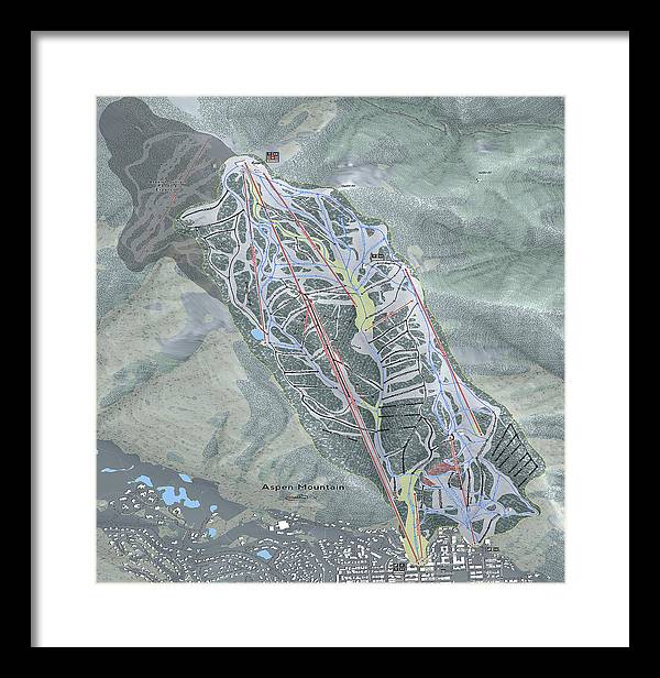 Aspen Mtn Ski Trail Map - Framed Print - Powderaddicts