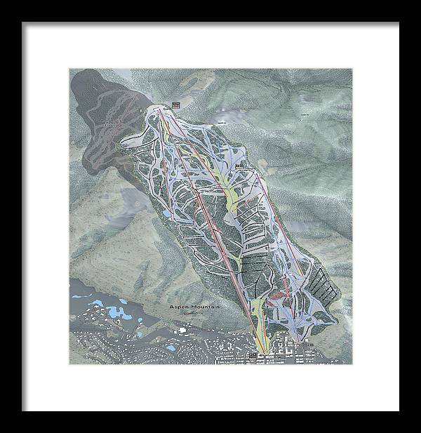 Aspen Mtn Ski Trail Map - Framed Print - Powderaddicts