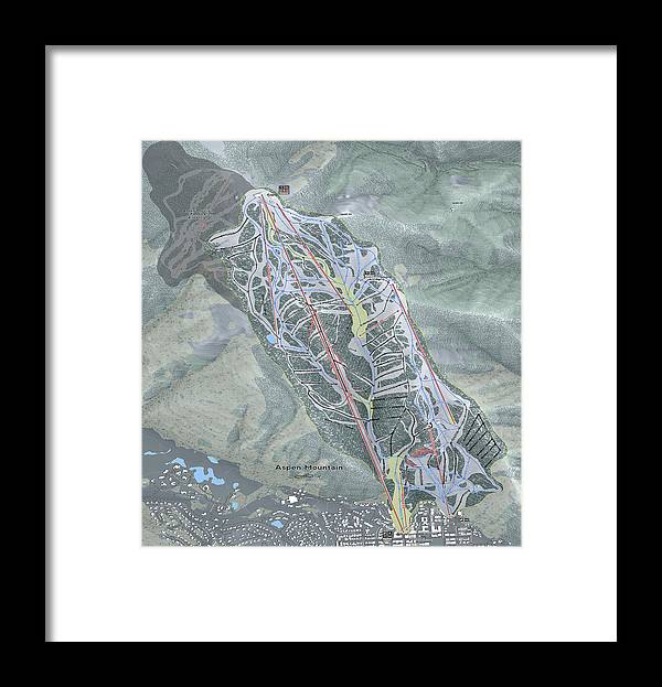 Aspen Mtn Ski Trail Map - Framed Print - Powderaddicts