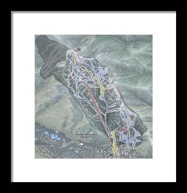 Aspen Mtn Ski Trail Map - Framed Print - Powderaddicts