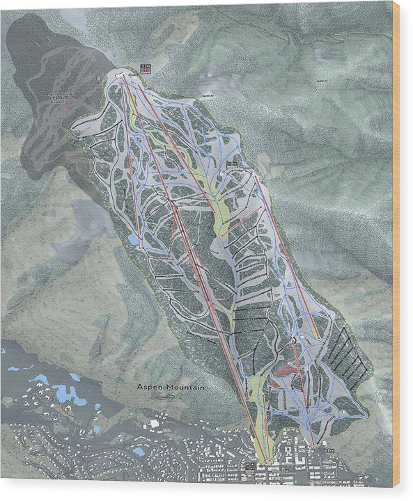 Aspen Mtn Ski Trail Map - Wood Print - Powderaddicts