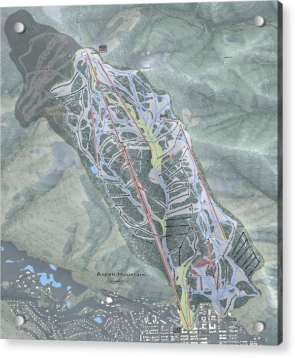 Aspen Mtn Ski Trail Map - Acrylic Print - Powderaddicts