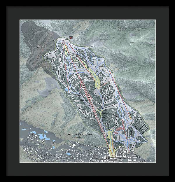 Aspen Mtn Ski Trail Map - Framed Print - Powderaddicts