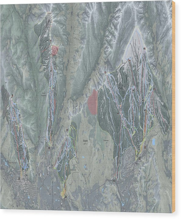 Aspen Snowmass Ski Trail Map - Wood Print - Powderaddicts