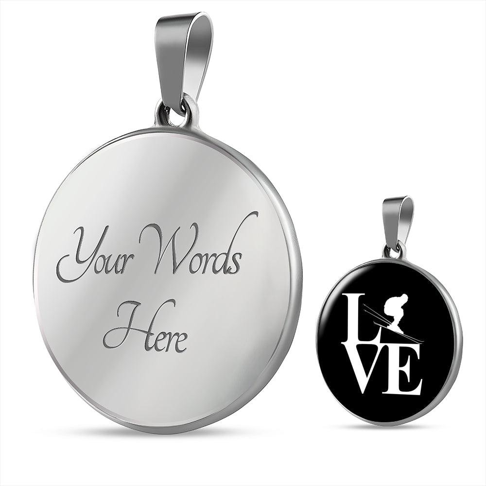 LOVE Ski Black Ellipse Pendant Necklace - Powderaddicts