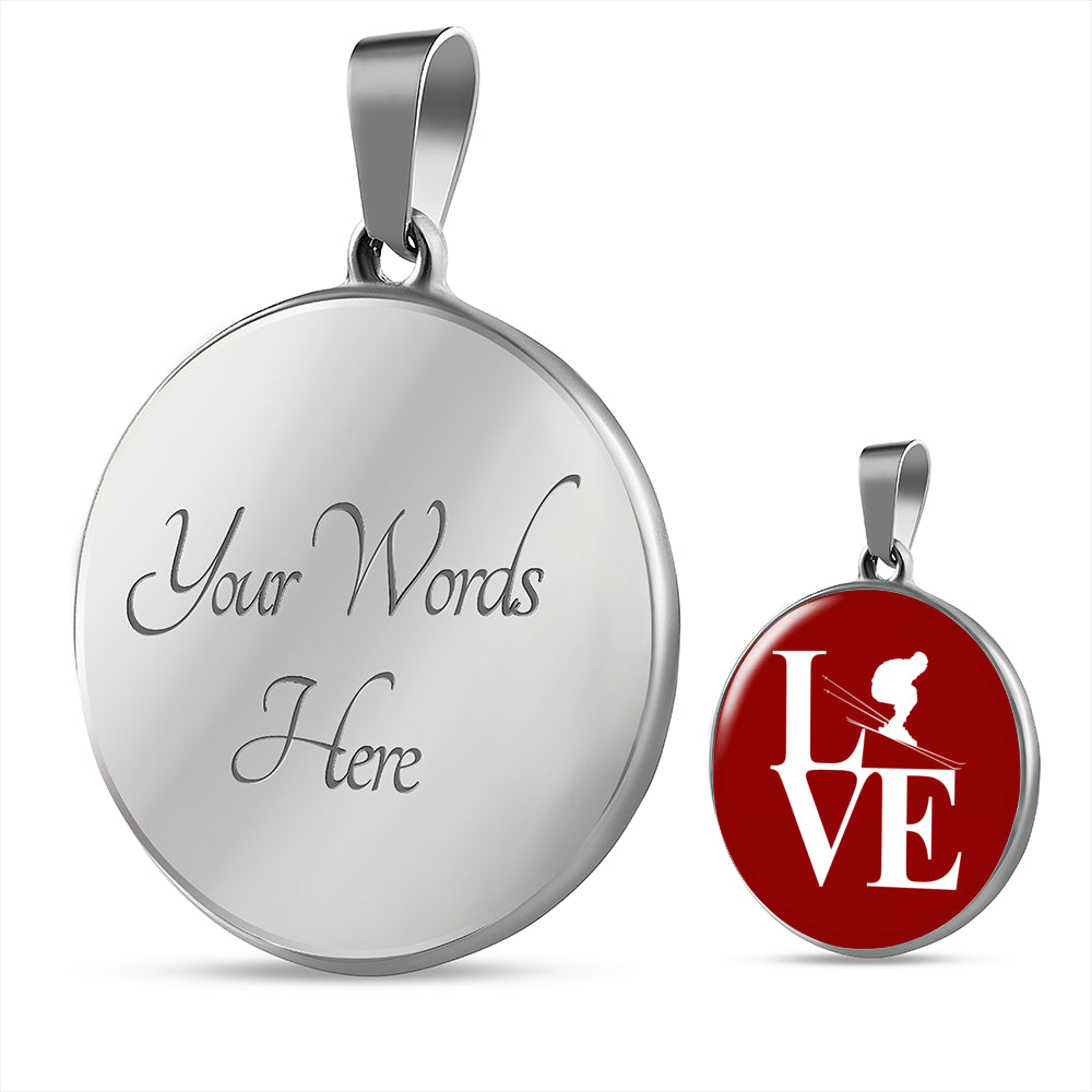 LOVE Ski Red Ellipse Pendant Necklace - Powderaddicts