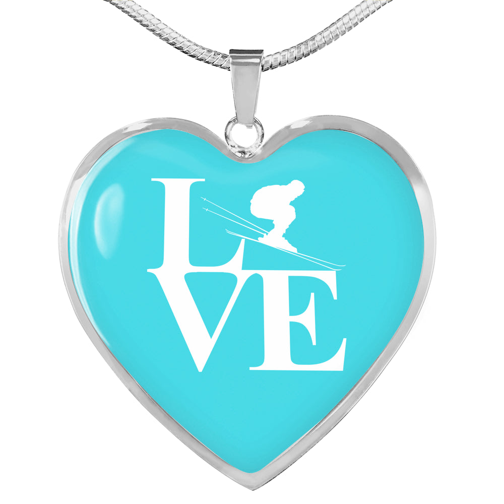 LOVE Ski Blue Heart Pendant Necklace - Powderaddicts