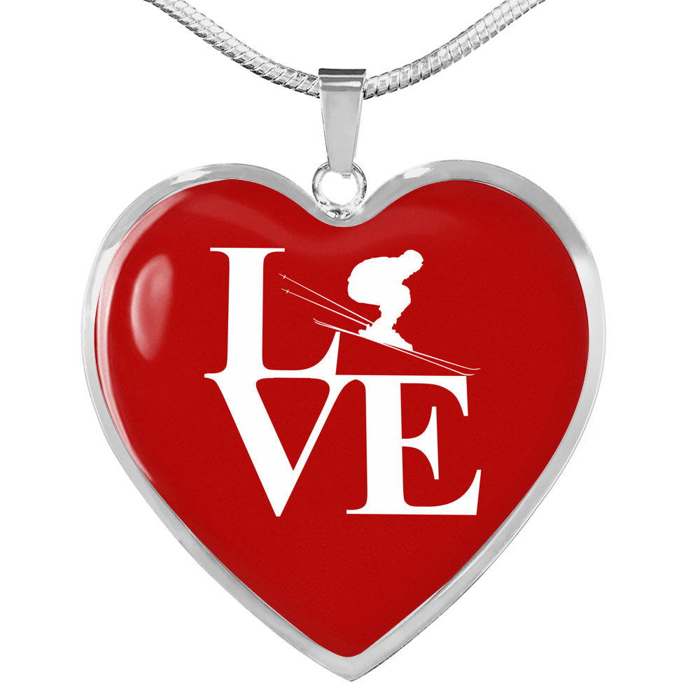 LOVE Ski Red Heart Pendant Necklace - Powderaddicts