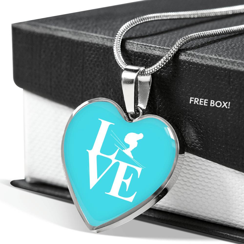 LOVE Ski Blue Heart Pendant Necklace - Powderaddicts