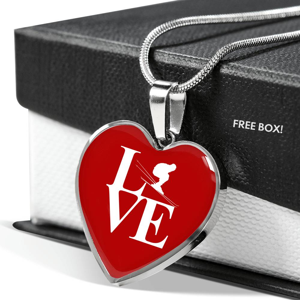 LOVE Ski Red Heart Pendant Necklace - Powderaddicts
