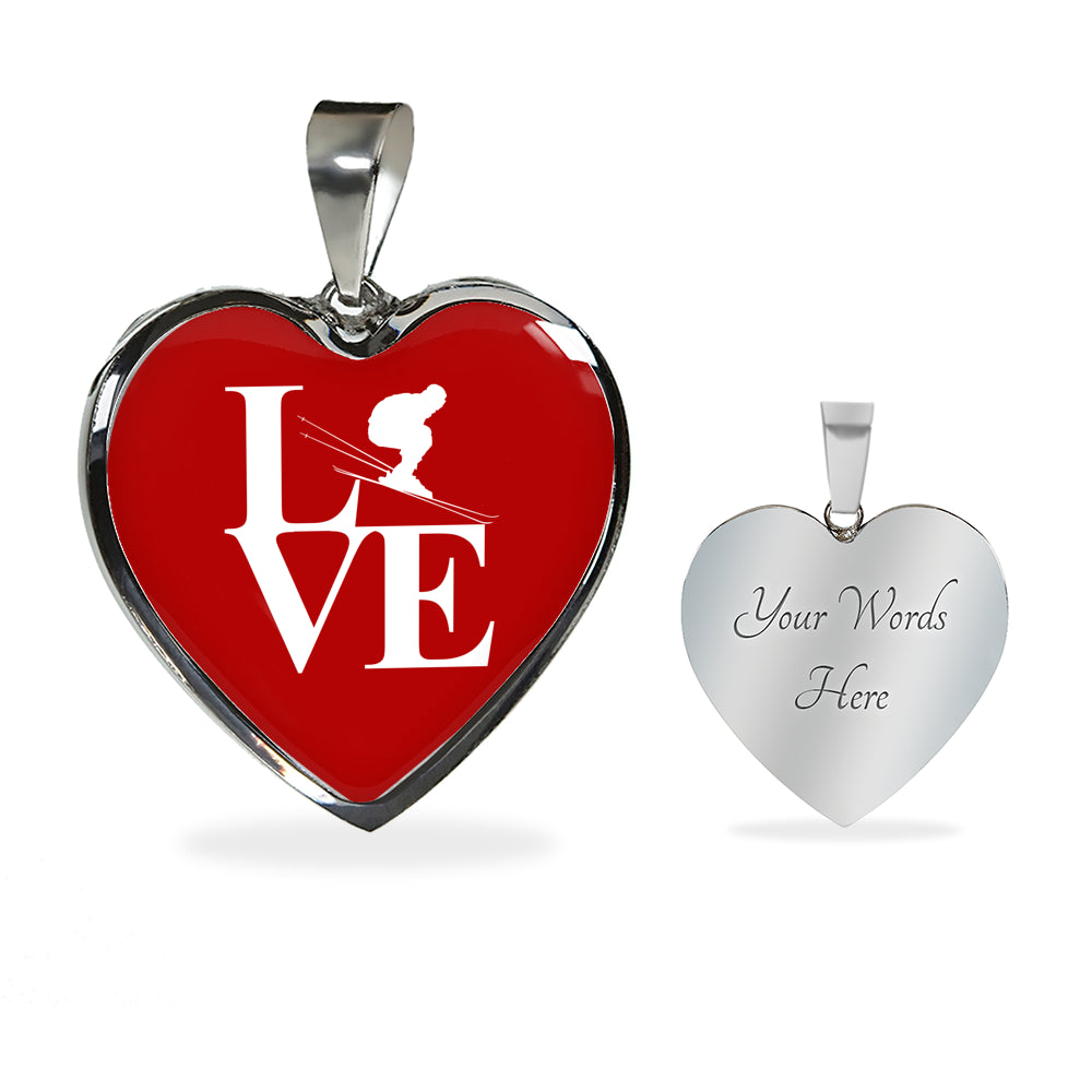 LOVE Ski Red Heart Pendant Necklace - Powderaddicts