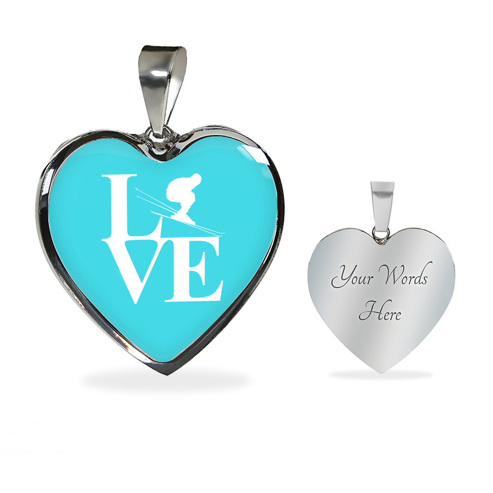 LOVE Ski Blue Heart Pendant Necklace - Powderaddicts