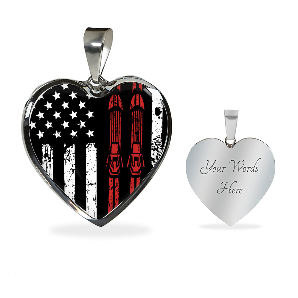 USA Ski Flag Heart Pendant Necklace - Powderaddicts