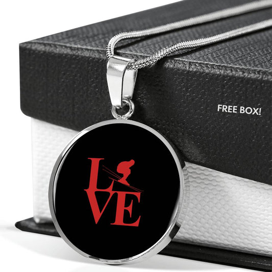 Love Ski Pendant Necklace - Red - Powderaddicts