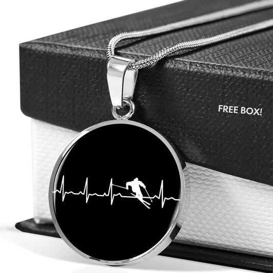 Ski Is My Heartbeat Circle Pendant Necklace - Powderaddicts
