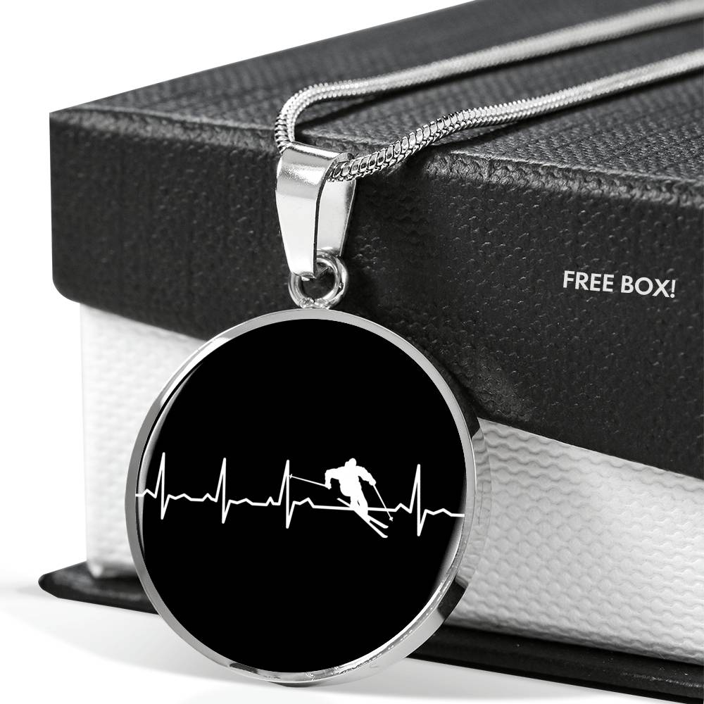 Ski Is My Heartbeat Circle Pendant Necklace - Powderaddicts