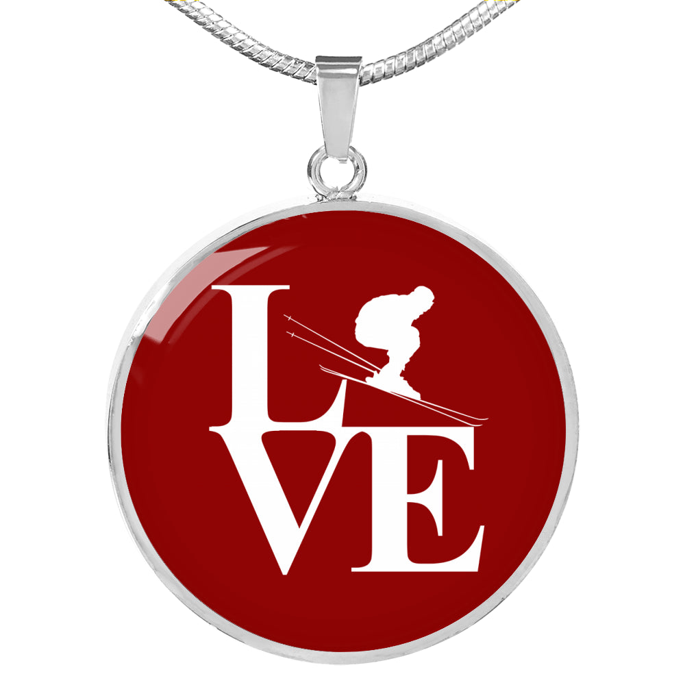 LOVE Ski Red Ellipse Pendant Necklace - Powderaddicts