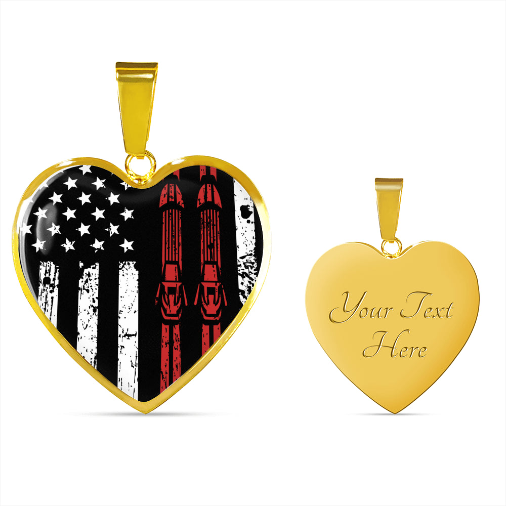 USA Ski Flag Heart Pendant Necklace - Powderaddicts