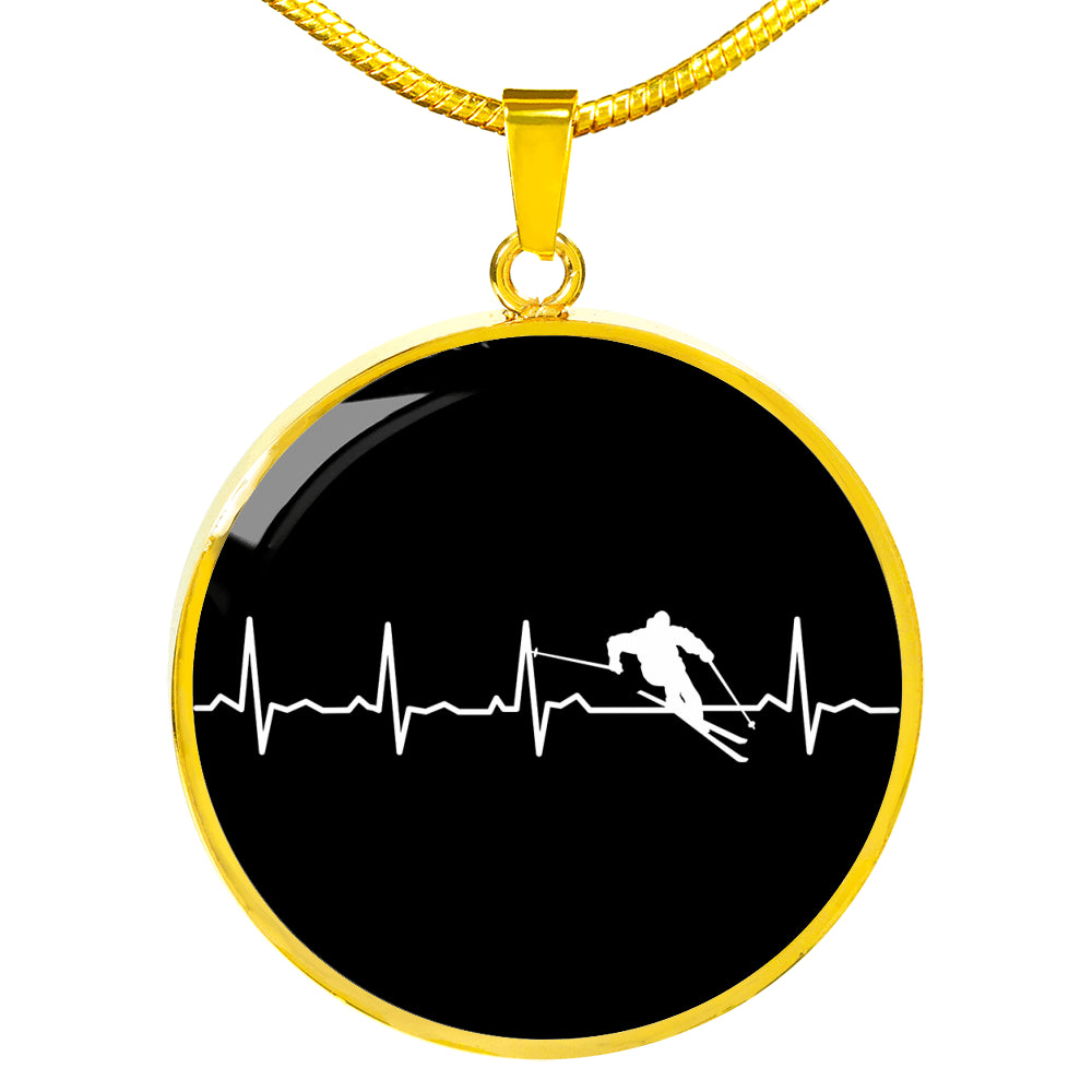 Ski Is My Heartbeat Circle Pendant Necklace - Powderaddicts