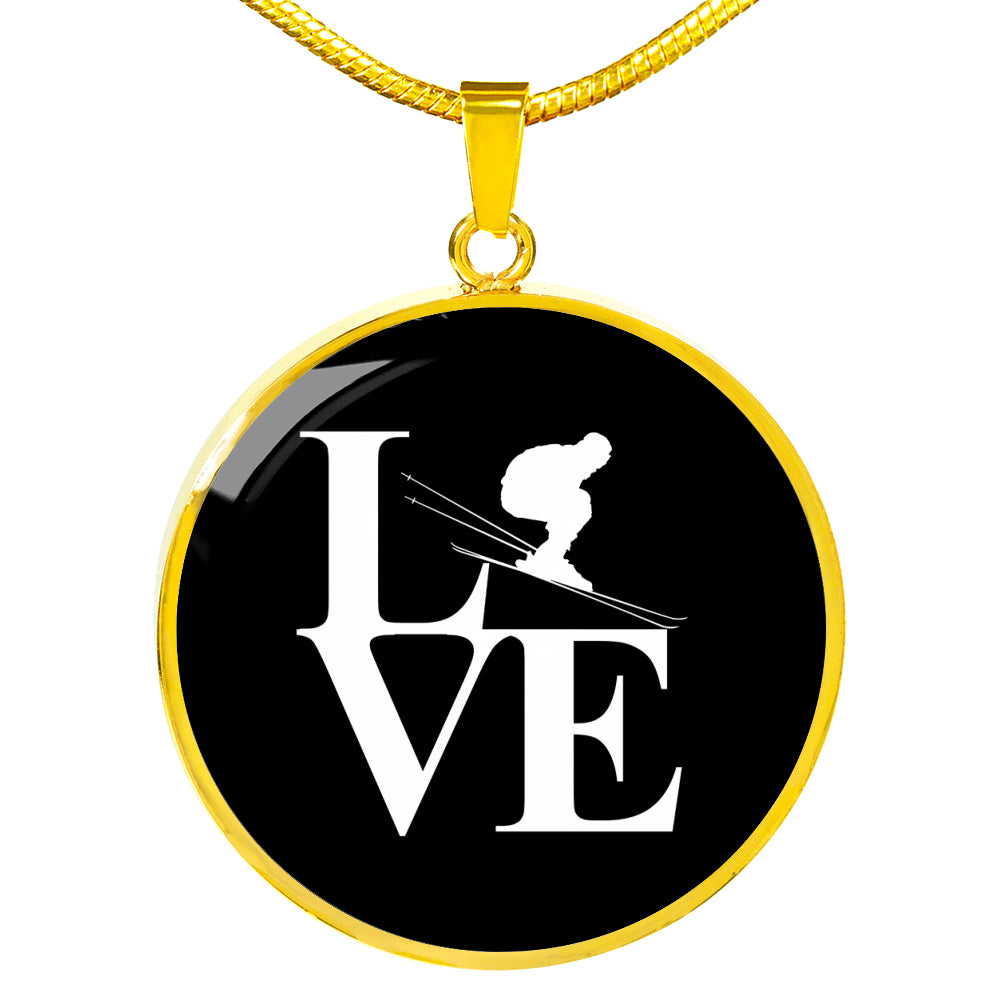 LOVE Ski Black Ellipse Pendant Necklace - Powderaddicts
