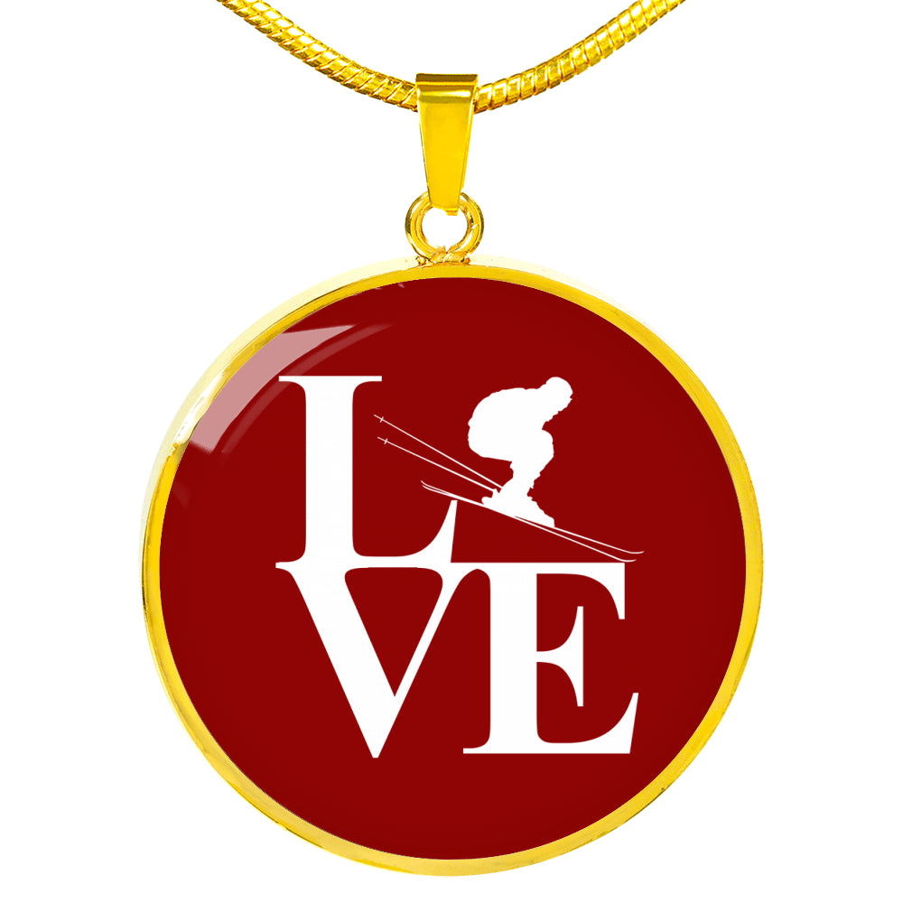 LOVE Ski Red Ellipse Pendant Necklace - Powderaddicts